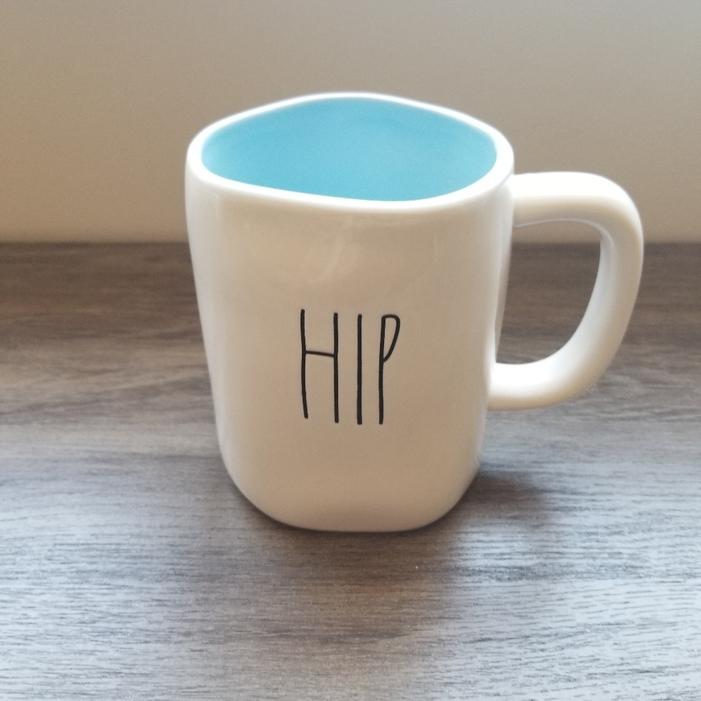 Rae Dunn "Hip Hop" ceramic mug with blue interior